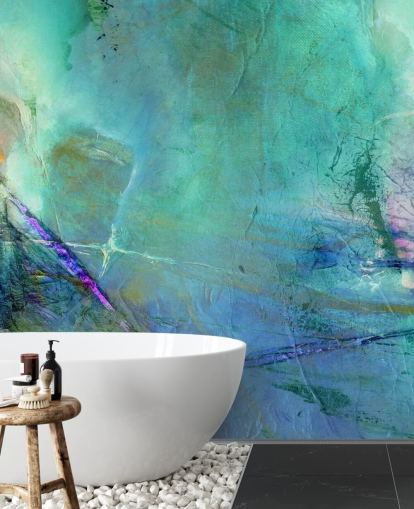 mural abstracto azul personalizable llamado Flying Away into the Distance de Annette Schmucker mural abstracto azul personalizable llamado Flying Away into the Distance de Annette Schmucker