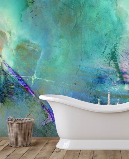 customisable blue abstract mural called Flying Away into the Distance by Annette Schmucker