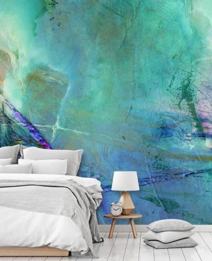 murale astratto blu personalizzabile chiamato Flying Away into the Distance di Annette Schmucker murale astratto blu personalizzabile chiamato Flying Away into the Distance di Annette Schmucker