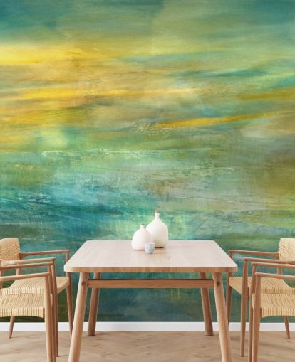 anpassningsbar abstrakt väggmålning kallad Green and Blue i Golden Glow Panoramic från Annette Schmucker anpassningsbar abstrakt väggmålning kallad Green and Blue i Golden Glow Panoramic från Annette Schmucker