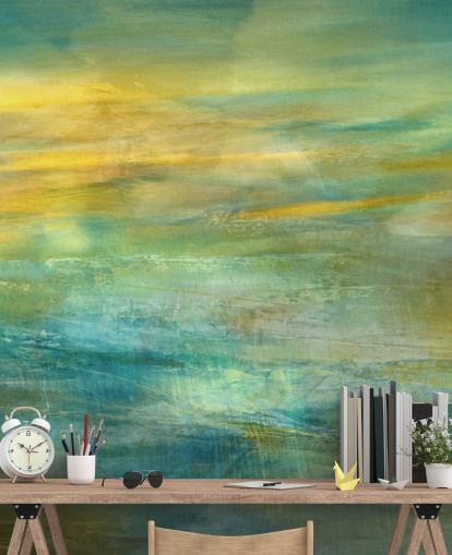 tilpassbart abstrakt veggmaleri kalt Green and Blue in Golden Glow Panoramic fra Annette Schmucker tilpassbart abstrakt veggmaleri kalt Green and Blue in Golden Glow Panoramic fra Annette Schmucker