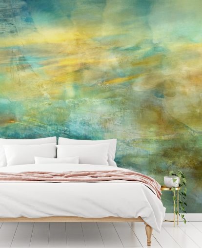 customisable abstract mural called Green and Blue in Golden Glow from artist Annette Schmucker customisable abstract mural called Green and Blue in Golden Glow from artist Annette Schmucker