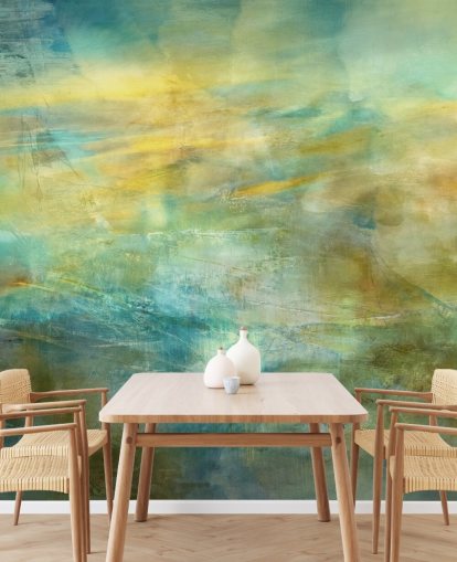 customisable abstract mural called Green and Blue in Golden Glow from artist Annette Schmucker customisable abstract mural called Green and Blue in Golden Glow from artist Annette Schmucker