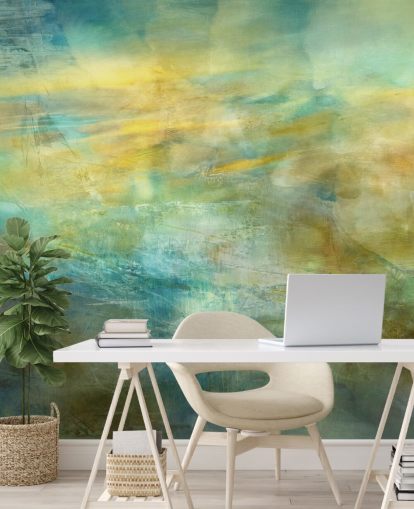 customisable abstract mural called Green and Blue in Golden Glow from artist Annette Schmucker customisable abstract mural called Green and Blue in Golden Glow from artist Annette Schmucker