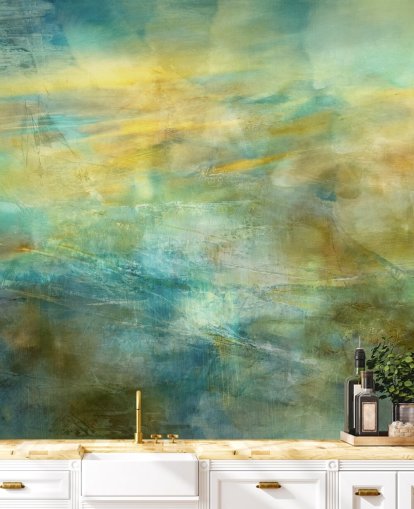 customisable abstract mural called Green and Blue in Golden Glow from artist Annette Schmucker customisable abstract mural called Green and Blue in Golden Glow from artist Annette Schmucker