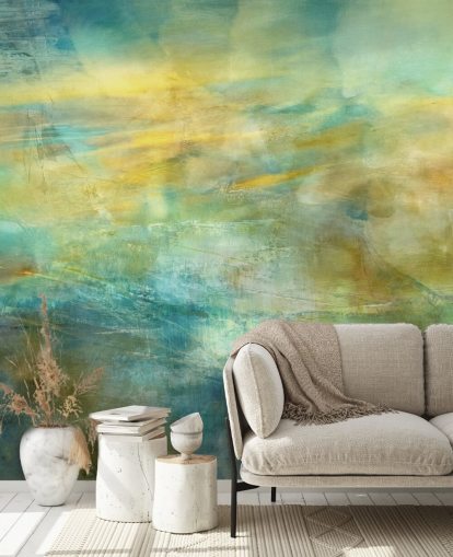 customisable abstract mural called Green and Blue in Golden Glow from artist Annette Schmucker customisable abstract mural called Green and Blue in Golden Glow from artist Annette Schmucker