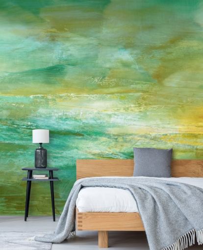 tilpasselig grøn og gul abstrakt vægmaleri kaldet Melody in Lime and Lemon Panoramic tilpasselig grøn og gul abstrakt vægmaleri kaldet Melody in Lime and Lemon Panoramic