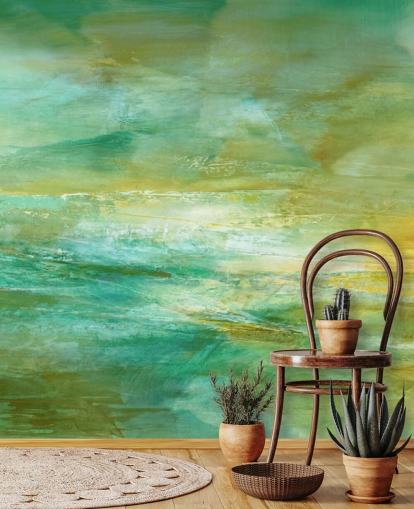 anpassningsbar grön och gul abstrakt väggmålning som heter Melody in Lime and Lemon Panoramic anpassningsbar grön och gul abstrakt väggmålning som heter Melody in Lime and Lemon Panoramic