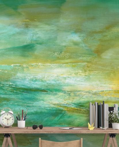 mural abstracto verde y amarillo personalizable llamado Melody in Lime and Lemon Panoramic mural abstracto verde y amarillo personalizable llamado Melody in Lime and Lemon Panoramic