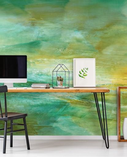 mural abstrato verde e amarelo personalizável chamado Melody in Lime and Lemon Panoramic mural abstrato verde e amarelo personalizável chamado Melody in Lime and Lemon Panoramic