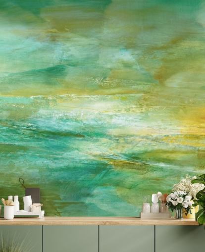 aanpasbare groene en gele abstracte muurschildering genaamd Melody in Lime and Lemon Panoramic aanpasbare groene en gele abstracte muurschildering genaamd Melody in Lime and Lemon Panoramic