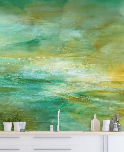 mural abstrato verde e amarelo personalizável chamado Melody in Lime and Lemon Panoramic mural abstrato verde e amarelo personalizável chamado Melody in Lime and Lemon Panoramic