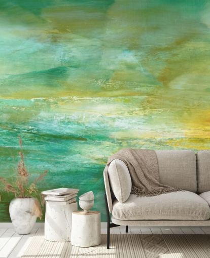 customisable green and yellow abstract mural called Melody in Lime and Lemon Panoramic customisable green and yellow abstract mural called Melody in Lime and Lemon Panoramic