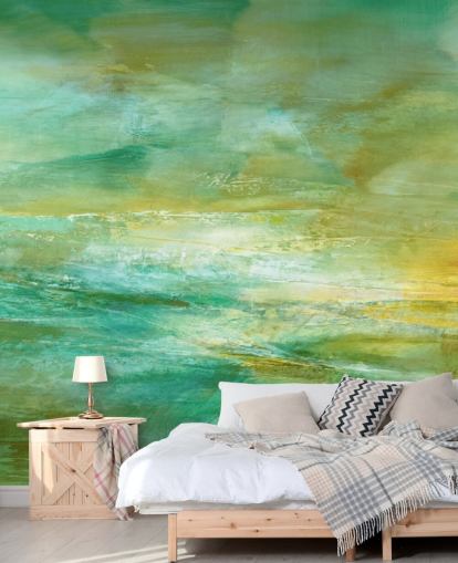 tilpassbart grønt og gult abstrakt veggmaleri kalt Melody in Lime and Lemon Panoramic tilpassbart grønt og gult abstrakt veggmaleri kalt Melody in Lime and Lemon Panoramic