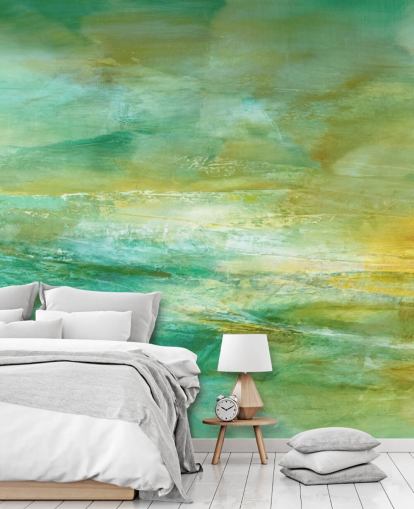 tilpassbart grønt og gult abstrakt veggmaleri kalt Melody in Lime and Lemon Panoramic tilpassbart grønt og gult abstrakt veggmaleri kalt Melody in Lime and Lemon Panoramic