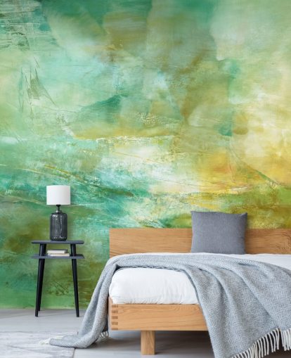 groene en gele abstracte muurschildering op maat genaamd Melody in Lime and Lemon van Annette Schmucker groene en gele abstracte muurschildering op maat genaamd Melody in Lime and Lemon van Annette Schmucker