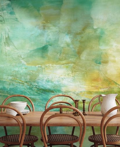 peinture murale abstraite personnalisée verte et jaune appelée Melody in Lime and Lemon d'Annette Schmucker