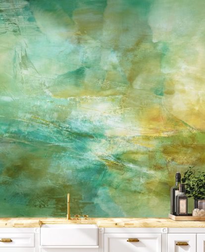 murale astratto personalizzato verde e giallo chiamato Melody in Lime and Lemon di Annette Schmucker murale astratto personalizzato verde e giallo chiamato Melody in Lime and Lemon di Annette Schmucker