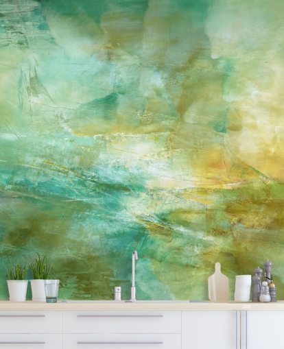 mural abstrato personalizado verde e amarelo chamado Melody in Lime and Lemon de Annette Schmucker mural abstrato personalizado verde e amarelo chamado Melody in Lime and Lemon de Annette Schmucker