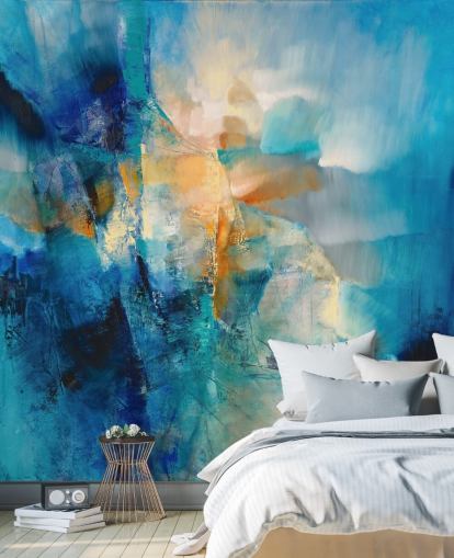personalisierbares blaues abstraktes Wandbild namens Spring is Knocking von Annette Schmucker für Badezimmer und Wohnzimmer personalisierbares blaues abstraktes Wandbild namens Spring is Knocking von Annette Schmucker für Badezimmer und Wohnzimmer