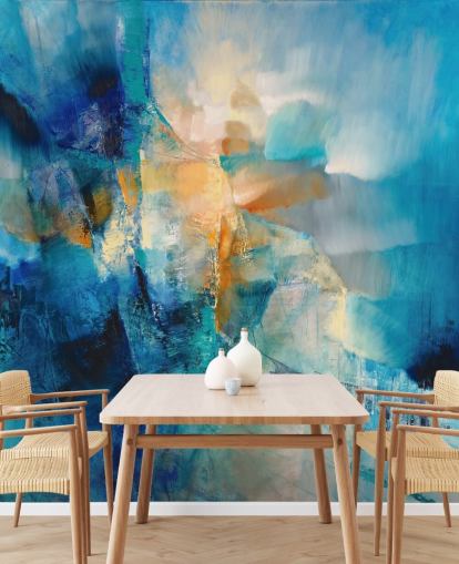 mural abstrato azul personalizável chamado Spring is Knocking de Annette Schmucker para banheiros e salas de estar mural abstrato azul personalizável chamado Spring is Knocking de Annette Schmucker para banheiros e salas de estar