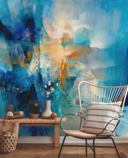 personalisierbares blaues abstraktes Wandbild namens Spring is Knocking von Annette Schmucker für Badezimmer und Wohnzimmer personalisierbares blaues abstraktes Wandbild namens Spring is Knocking von Annette Schmucker für Badezimmer und Wohnzimmer