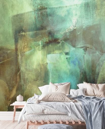 mural abstracto verde y marrón llamado The Vastness In Between de Annette Schmucker mural abstracto verde y marrón llamado The Vastness In Between de Annette Schmucker