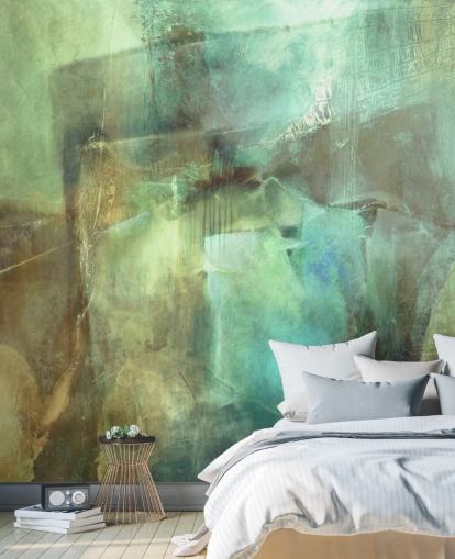 green and brown abstract mural called The Vastness In Between by Annette Schmucker green and brown abstract mural called The Vastness In Between by Annette Schmucker