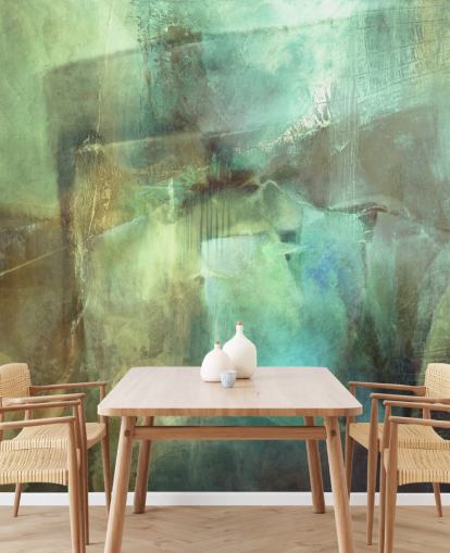 green and brown abstract mural called The Vastness In Between by Annette Schmucker green and brown abstract mural called The Vastness In Between by Annette Schmucker