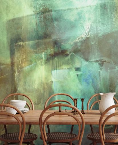 peinture murale abstraite verte et brune intitulée The Vastness In Between par Annette Schmucker peinture murale abstraite verte et brune intitulée The Vastness In Between par Annette Schmucker