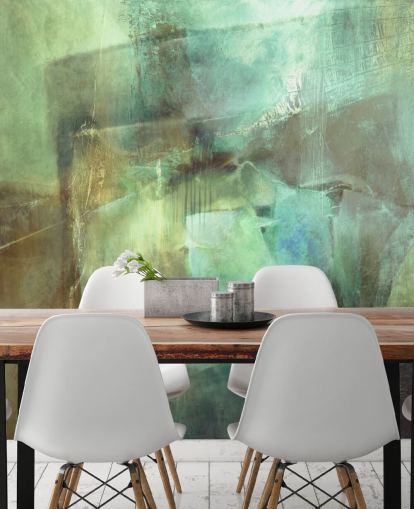 green and brown abstract mural called The Vastness In Between by Annette Schmucker green and brown abstract mural called The Vastness In Between by Annette Schmucker