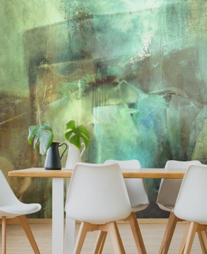 murale astratto verde e marrone chiamato The Vastness In Between di Annette Schmucker