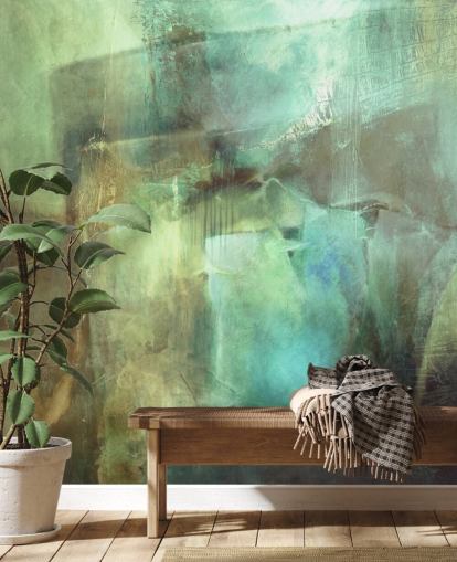 mural abstrato verde e marrom chamado The Vastness In Between, de Annette Schmucker mural abstrato verde e marrom chamado The Vastness In Between, de Annette Schmucker