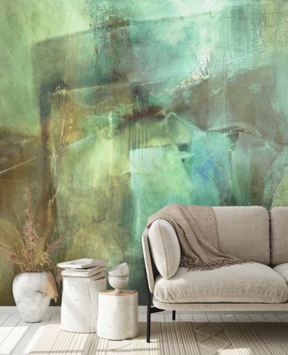 green and brown abstract mural called The Vastness In Between by Annette Schmucker green and brown abstract mural called The Vastness In Between by Annette Schmucker