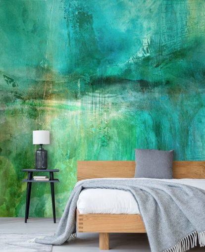 customisable abstract mural called Verdant Whispers in the Blue Square from Annette Schmucker