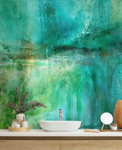 customisable abstract mural called Verdant Whispers in the Blue Square from Annette Schmucker customisable abstract mural called Verdant Whispers in the Blue Square from Annette Schmucker