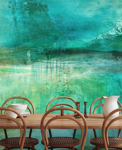 mural abstracto azul llamado Verdant Whispers in the Blue Square Panoramic de Annette Schmucker mural abstracto azul llamado Verdant Whispers in the Blue Square Panoramic de Annette Schmucker