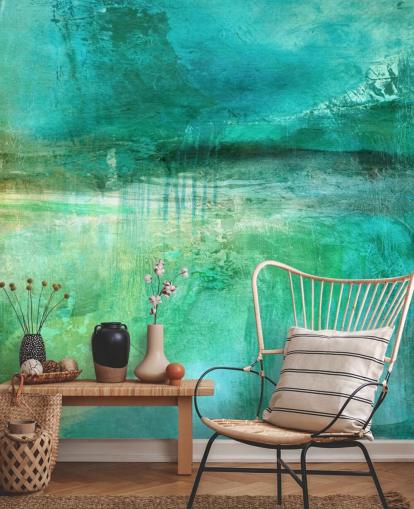 mural abstracto azul llamado Verdant Whispers in the Blue Square Panoramic de Annette Schmucker mural abstracto azul llamado Verdant Whispers in the Blue Square Panoramic de Annette Schmucker