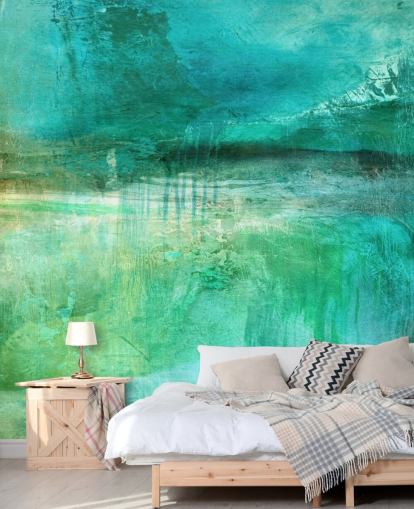 mural abstracto azul llamado Verdant Whispers in the Blue Square Panoramic de Annette Schmucker mural abstracto azul llamado Verdant Whispers in the Blue Square Panoramic de Annette Schmucker