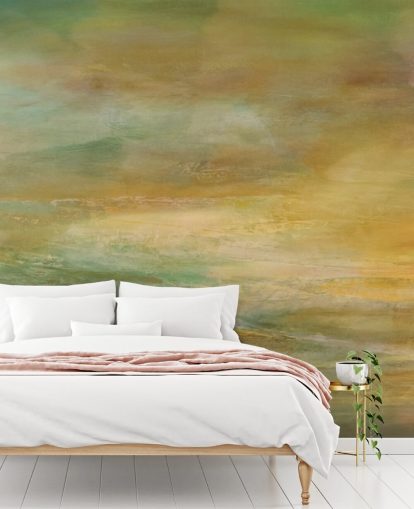 aanpasbare abstracte muurschildering genaamd Where Golden Light Wanders Panoramic van Annette Schmucker aanpasbare abstracte muurschildering genaamd Where Golden Light Wanders Panoramic van Annette Schmucker