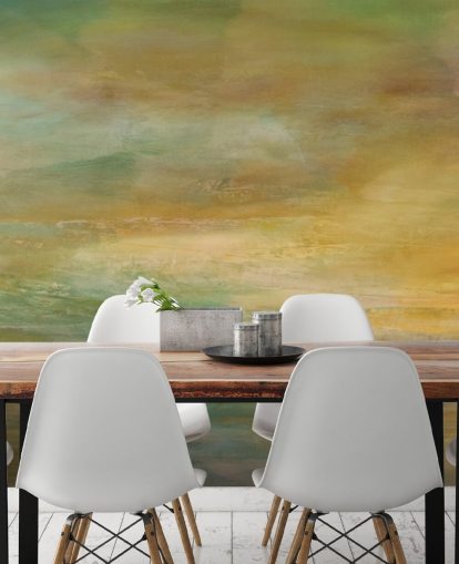 murale astratto personalizzabile chiamato Where Golden Light Wanders Panoramic di Annette Schmucker