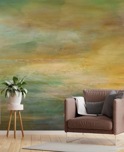 aanpasbare abstracte muurschildering genaamd Where Golden Light Wanders Panoramic van Annette Schmucker aanpasbare abstracte muurschildering genaamd Where Golden Light Wanders Panoramic van Annette Schmucker