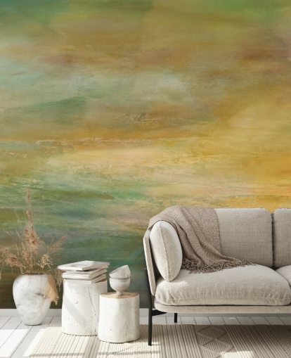 customisable abstract mural called Where Golden Light Wanders Panoramic from Annette Schmucker
