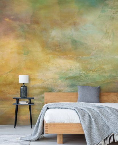 mural abstracto personalizable llamado Where Golden Light Wanders de la artista Annette Schmucker