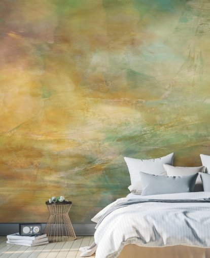 murale astratto personalizzabile chiamato Where Golden Light Wanders dell'artista Annette Schmucker