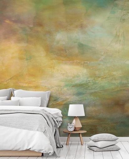 tilpasselig abstrakt vægmaleri kaldet Where Golden Light Wanders fra kunstner Annette Schmucker