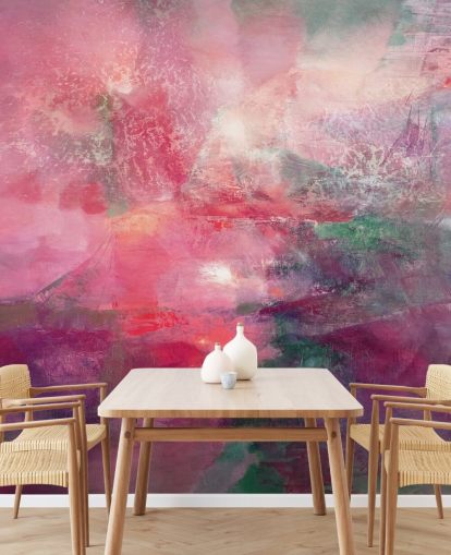 murale astratto rosa personalizzato chiamato Where the Red Sun Breaks the Green di Annette Schmucker murale astratto rosa personalizzato chiamato Where the Red Sun Breaks the Green di Annette Schmucker