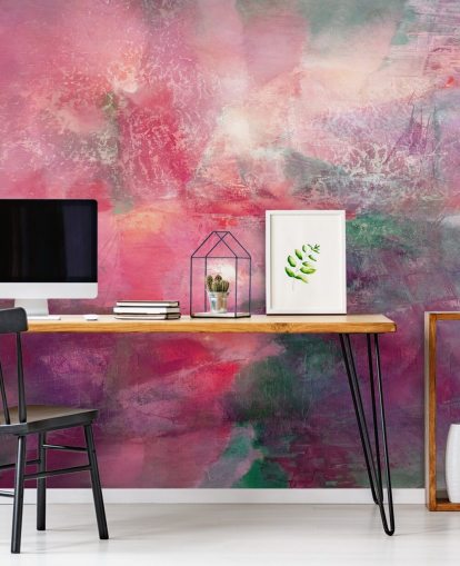 custom pink abstract mural called Where the Red Sun Breaks the Green from Annette Schmucker custom pink abstract mural called Where the Red Sun Breaks the Green from Annette Schmucker