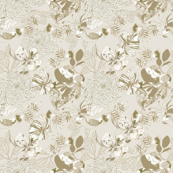 Crisântemo Art Deco Quente Neutro Papel de parede floral