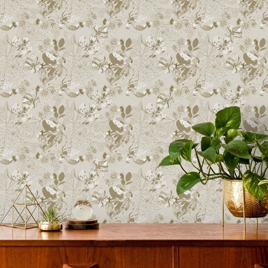 Crisântemo Art Deco Quente Neutro Papel de parede floral
